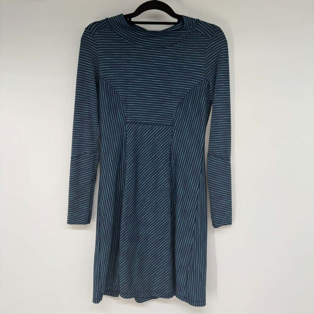 Prana Alicia Scramble Mini Dress Women S Blue Stripe Mock Neck Casual Athleisure